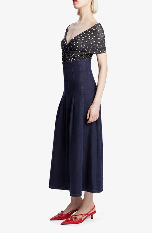 Bardot Vespera Polka Dot Off The Shoulder Mesh Bodysuit In Black Spot