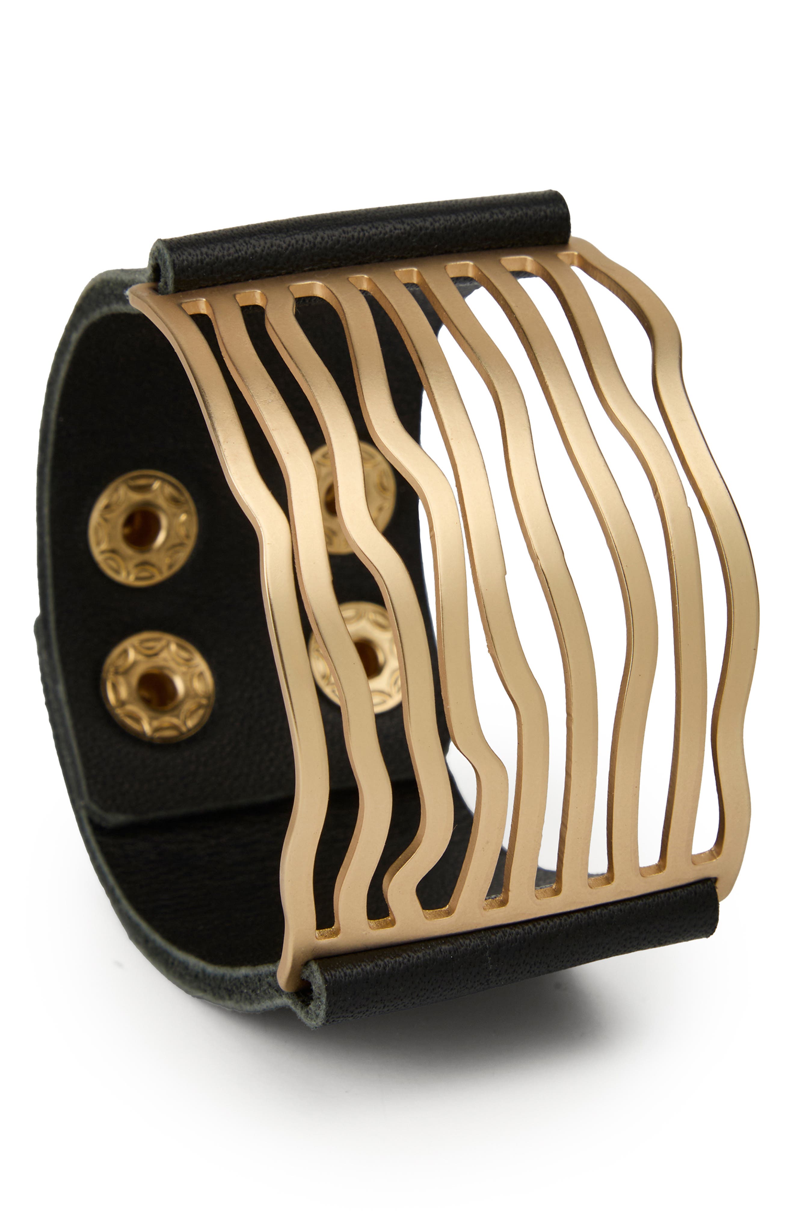 SAACHI Wavy Caged Leather Bracelet