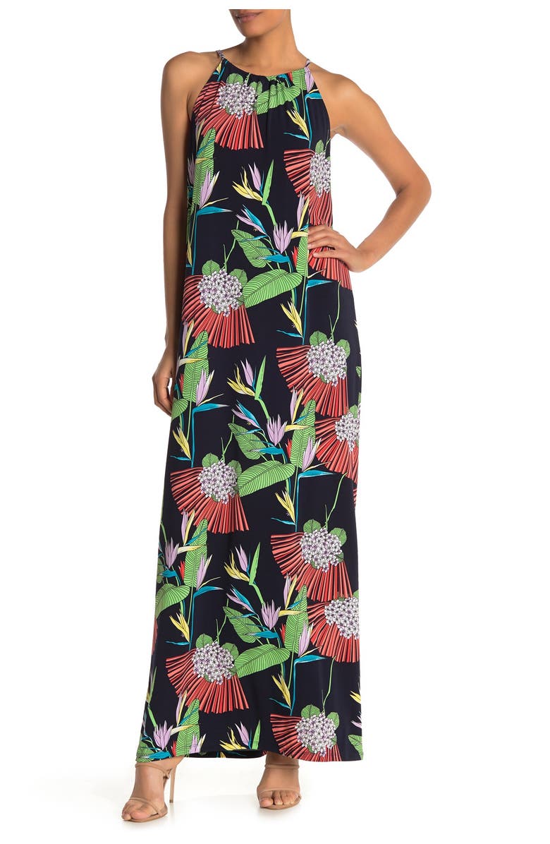 trina Trina Turk Mlian Tropical Halter Neck Maxi Dress, Main, color,