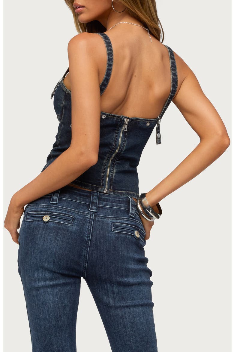 Koto Snap Button Stretch Denim Tank Top, Alternate, color, DARK-BLUE-WASHED