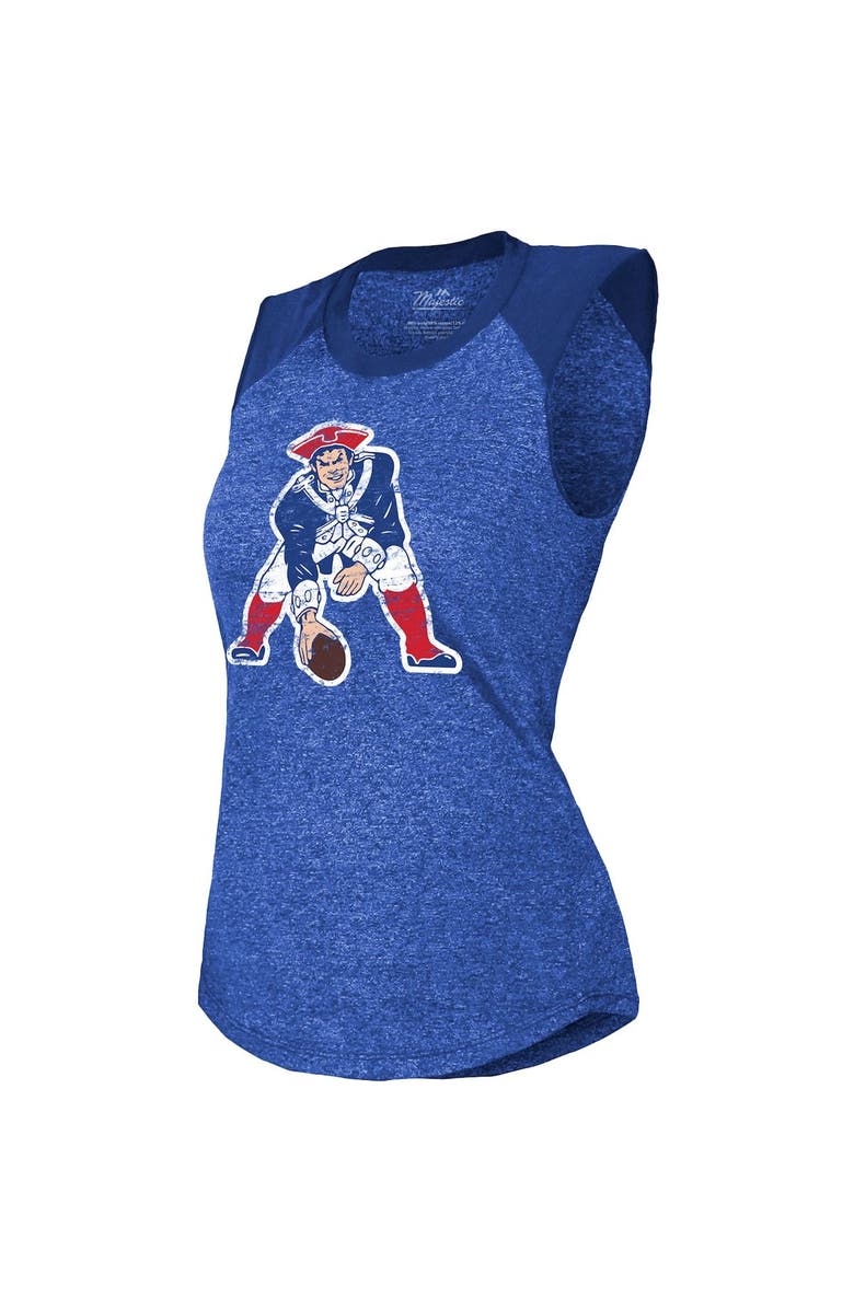 Majestic Threads Women's Majestic Threads Royal New England Patriots Retro Tri-Blend Raglan Muscle Tank Top, Alternate, color,