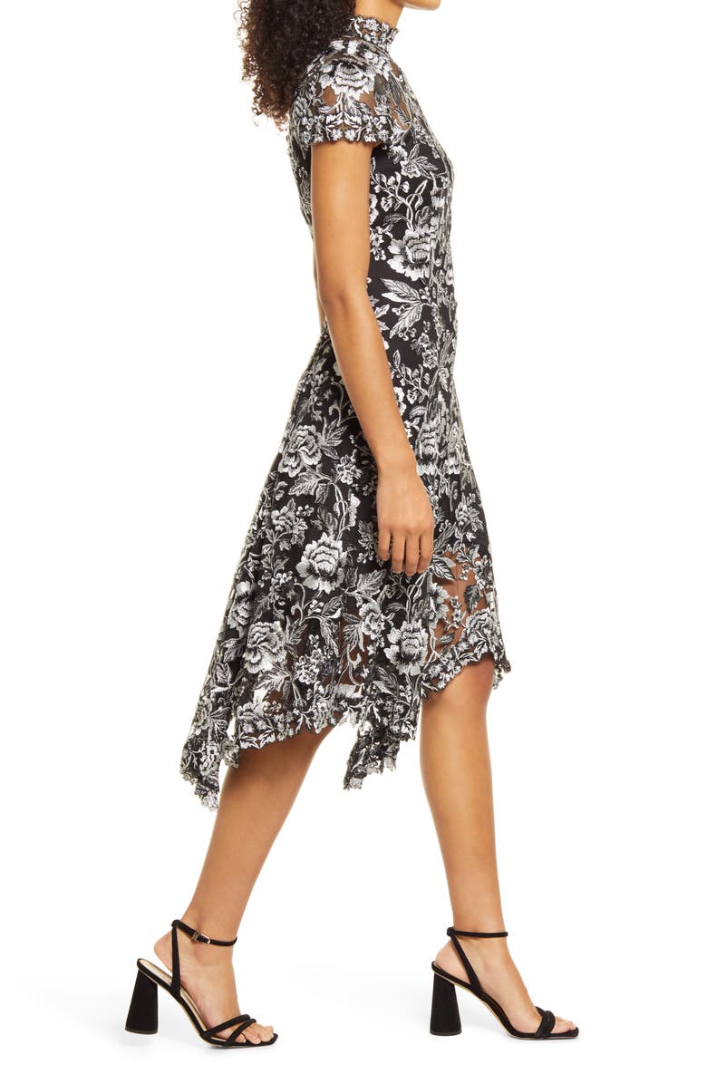 Tadashi Shoji Embroidered Lace Mock Neck Dress, Alternate, color, 