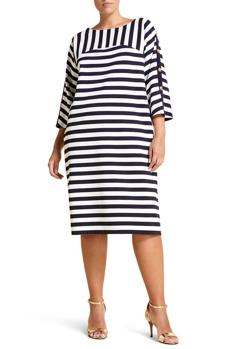 Occhiali Directional Stripe Jersey Shift Dress, Main, color, WHITE