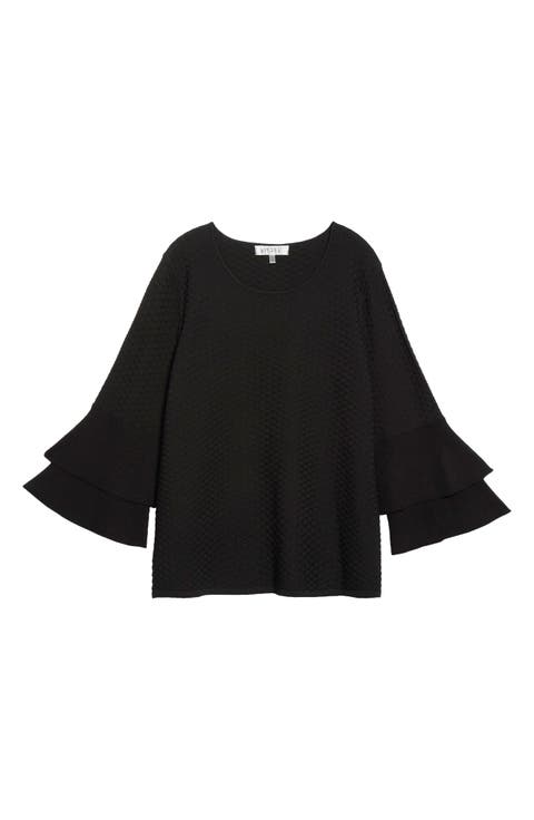Double Flare Sleeve Bateau Neck Sweater