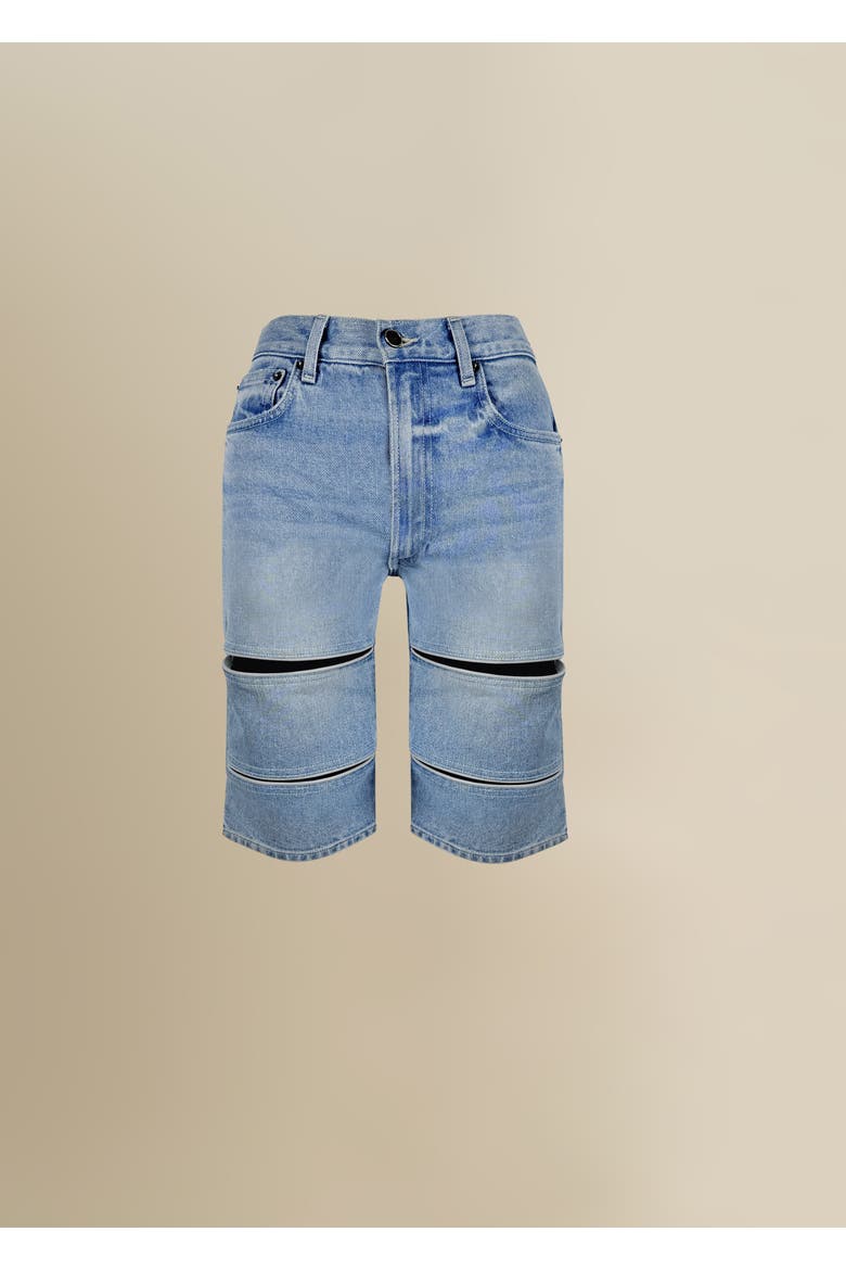 Arcana with Leather Trim Mid-Rise Slim Denim Jean Short, Main, color, Indigo Denim