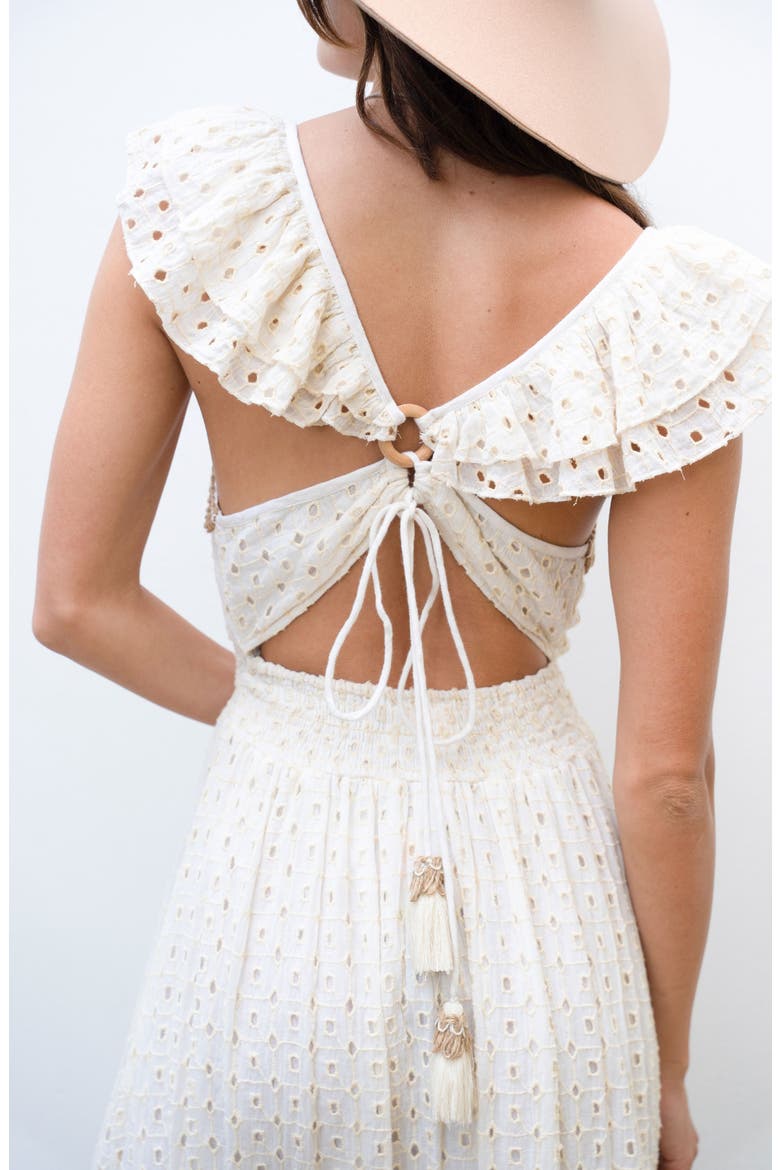 Embroidered Eyelet High-Low Dress, Alternate, color, ECRU