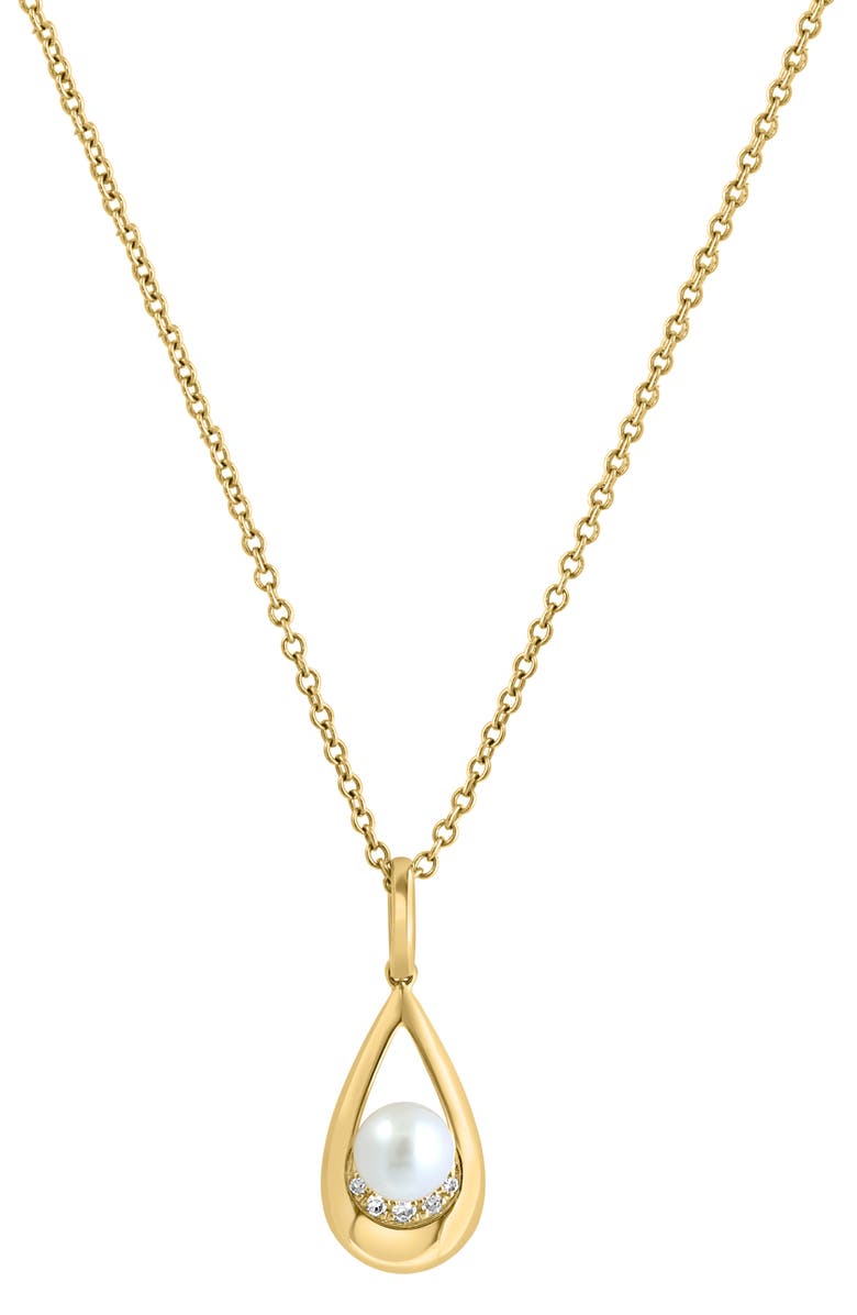 EFFY 14K Yellow Gold 4.5mm Freshwater Pearl & Diamond Teardrop Pendant Necklace - 0.02ct., Main, color, 