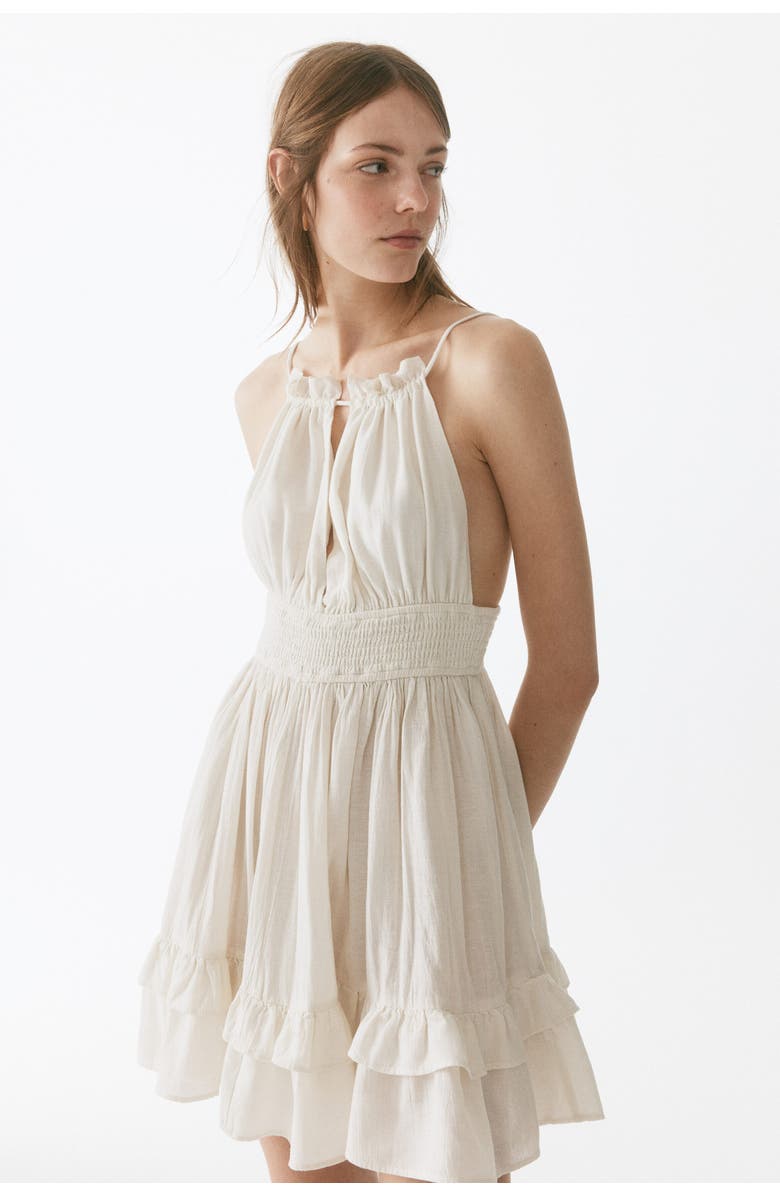 H&M Flared-skirt Linen-blend Dress, Alternate, color, Light Beige