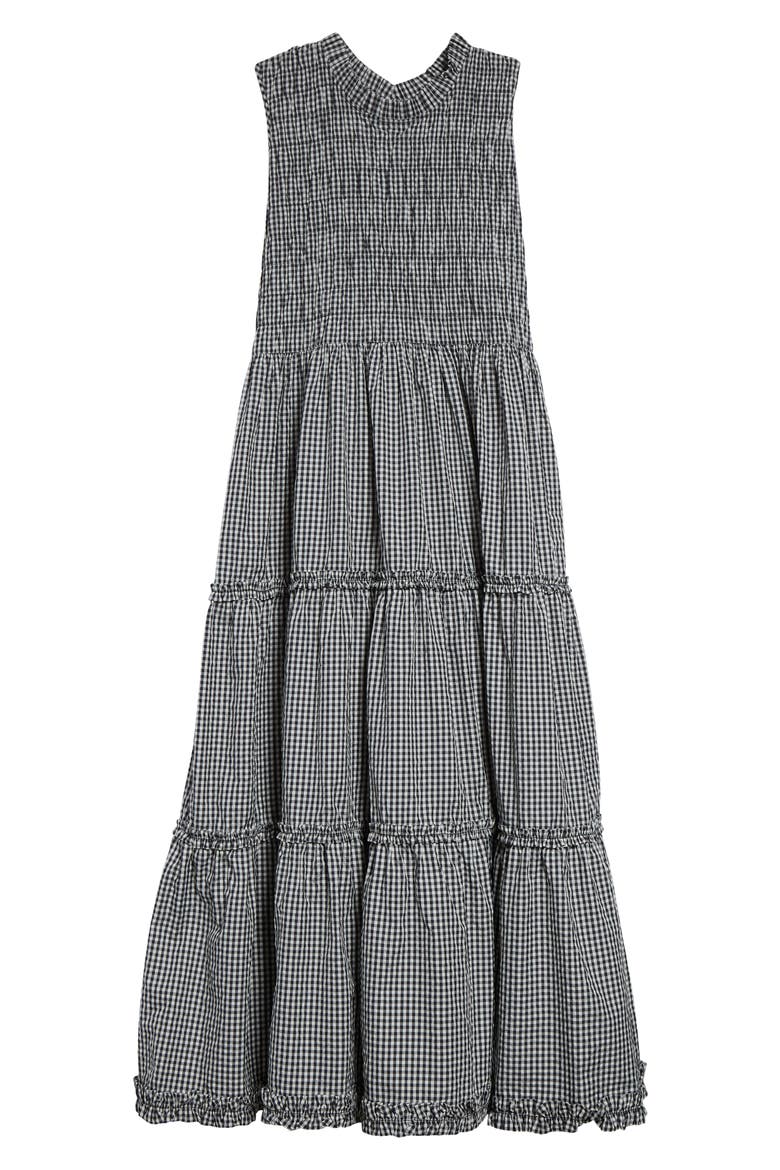 Gender Inclusive Scout Smocked Gingham Midi Dress, Alternate, color, BLACK GINGHAM