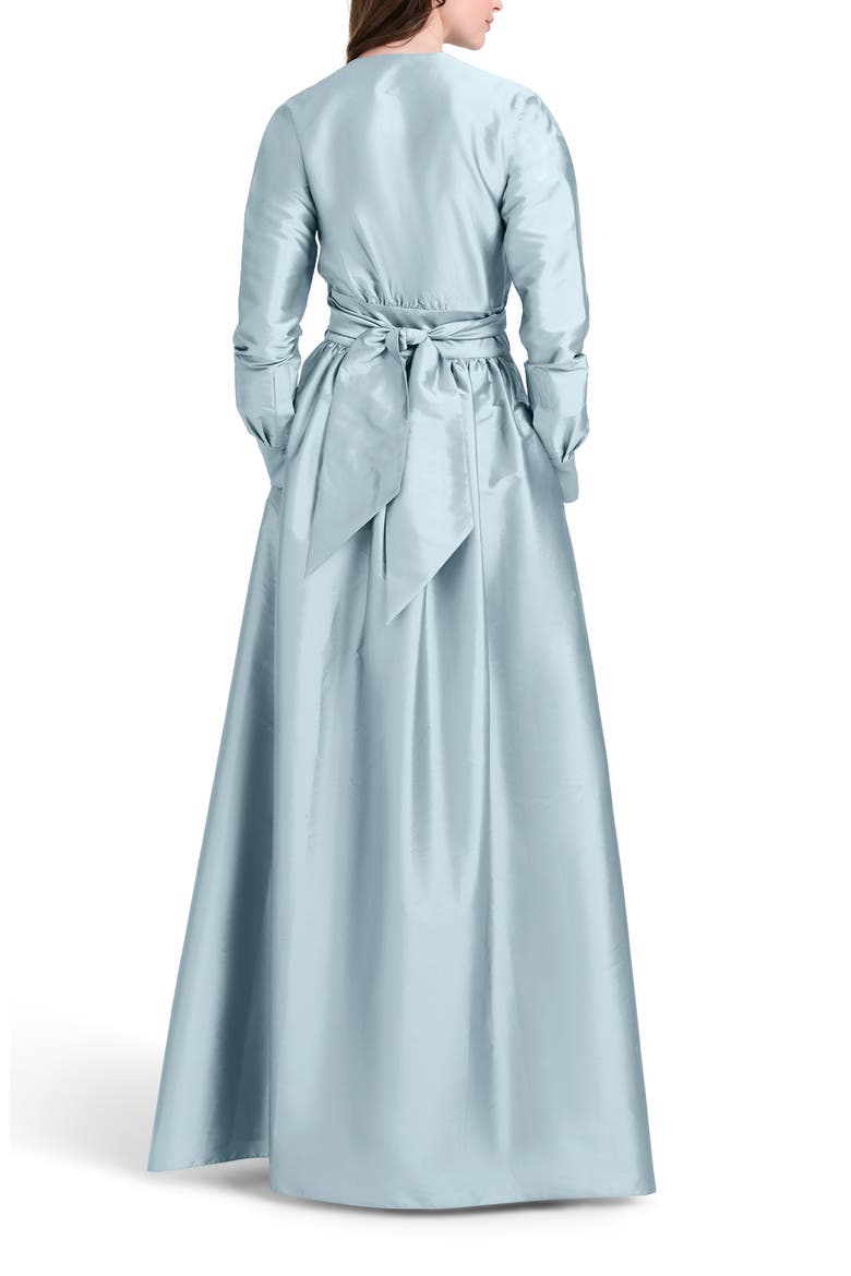 Surplice Long Sleeve Taffeta Gown, Alternate, color, LIGHT BLUE