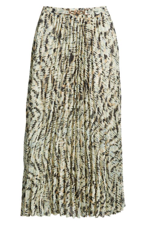 Print Pleated Maxi Skirt