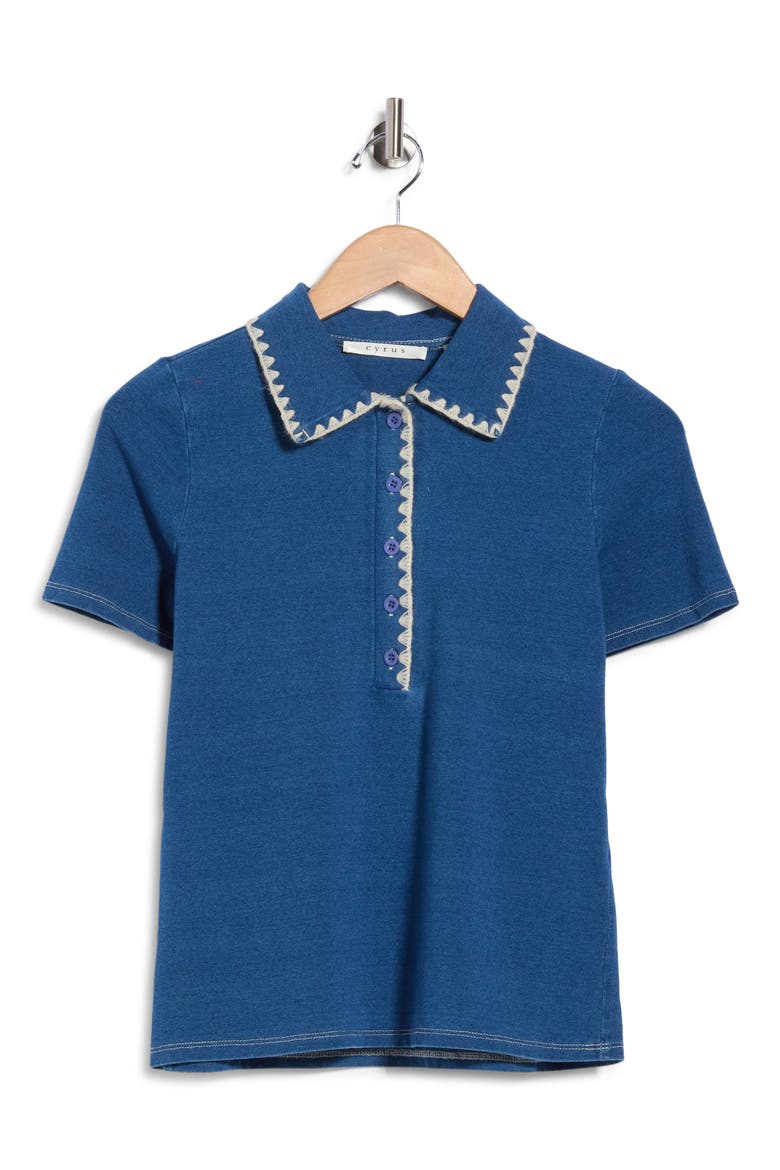 Blanket Stitch Polo, Main, color, MEDIUM WASH WITH BONE STITCH