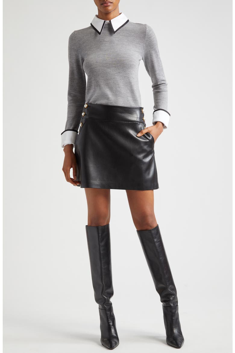 Donald Side Button Faux Leather Miniskirt, Alternate, color, BLACK