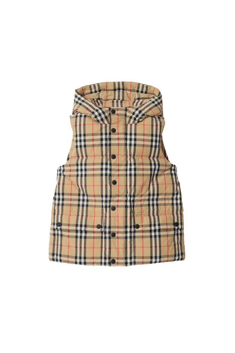 Check Nylon Puffer Gilet, Main, color, Sand beige