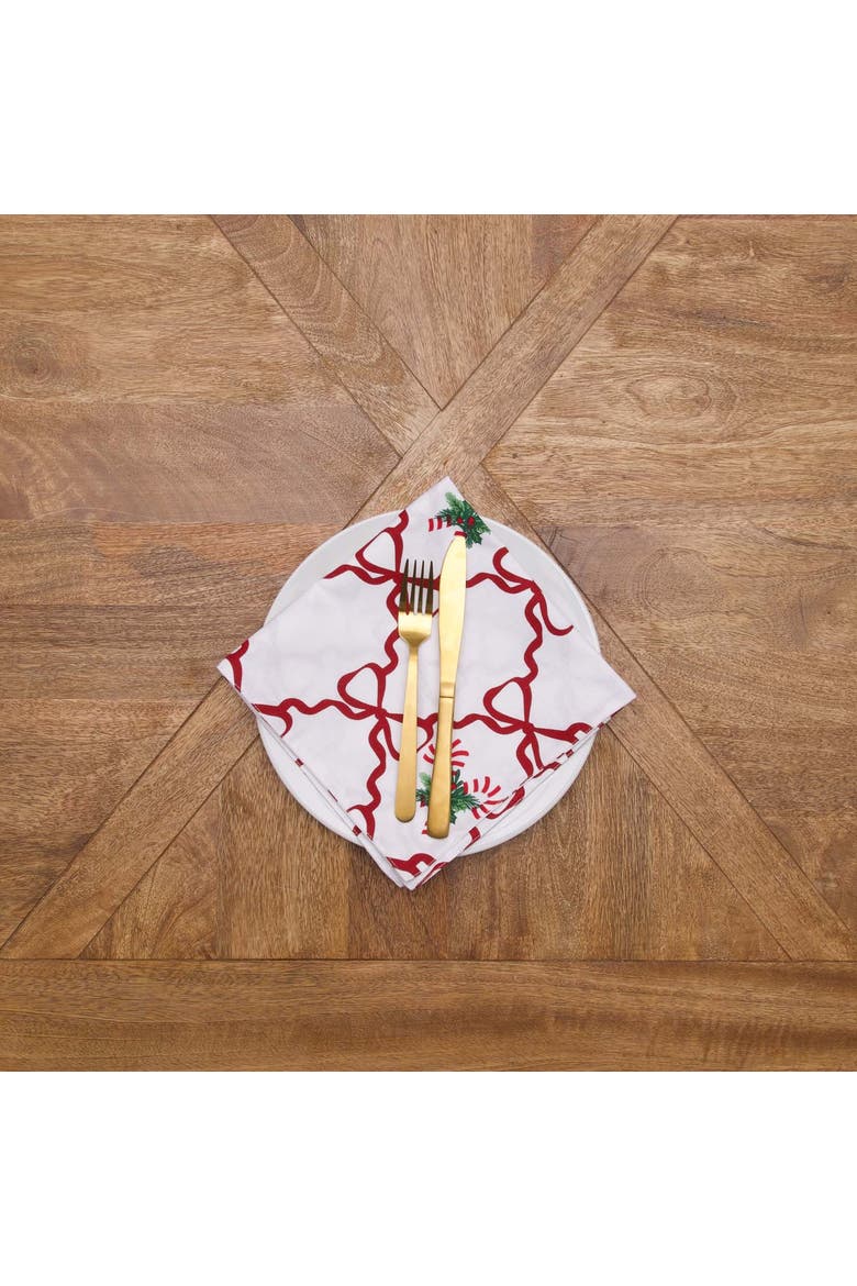 Candy Cane Berry Bows and Ribbons Christmas Set of 6 Cloth Napkins, Alternate, color, White