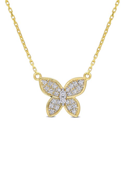 Diamond Butterfly Pendant Necklace - 0.13ct.