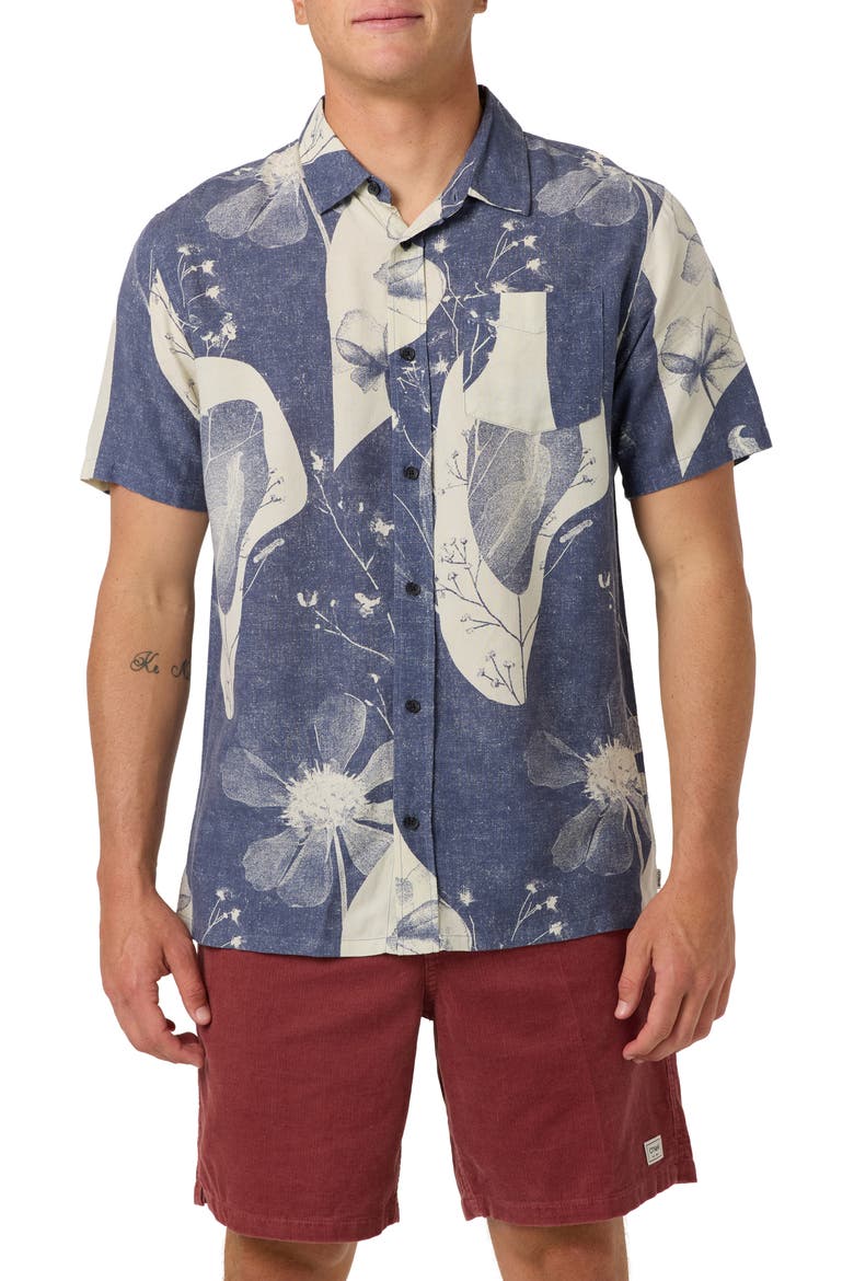 Standard Fit OG Floral Print Short Sleeve Button-Up Shirt, Main, color, NIGHTSHADOW BLUE
