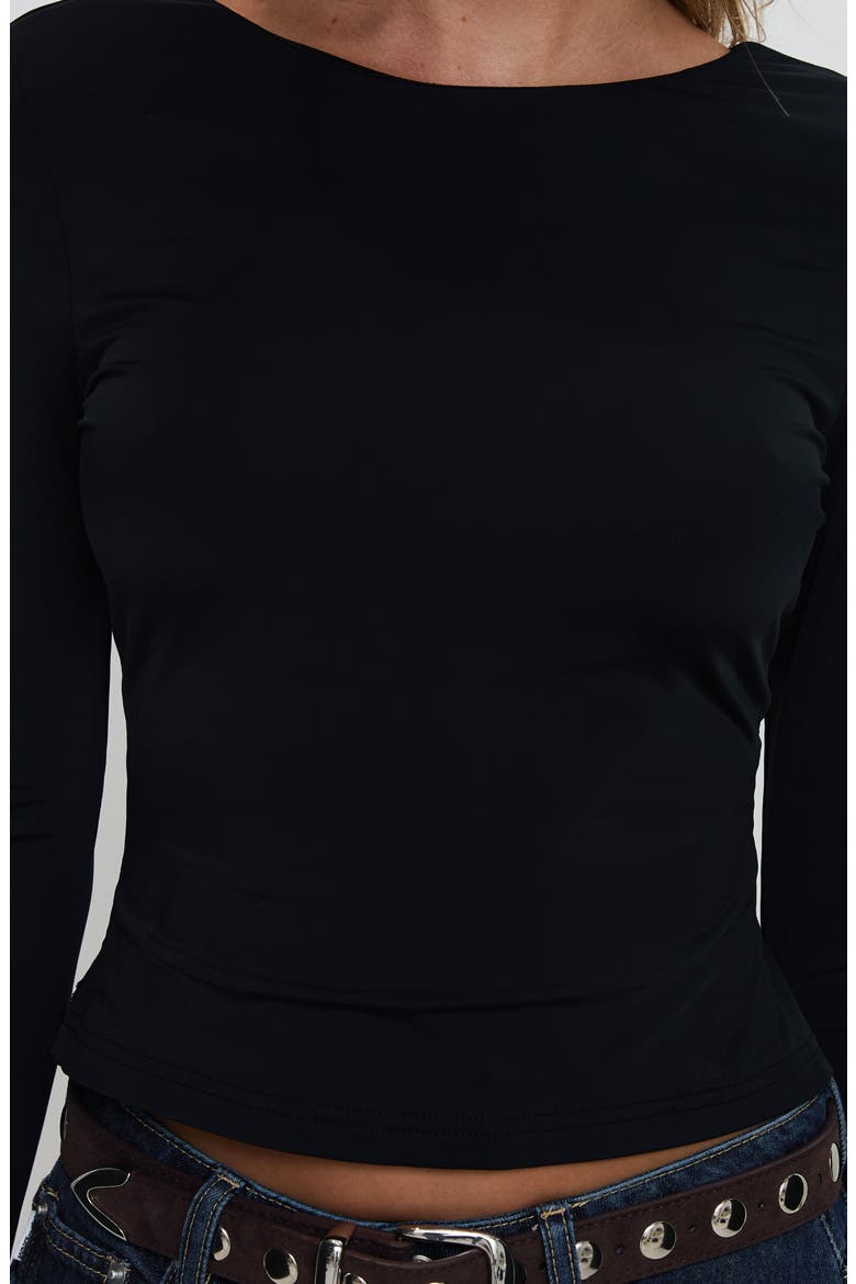 Harpur Long Sleeve Open Back Crop Top, Alternate, color, BLACK