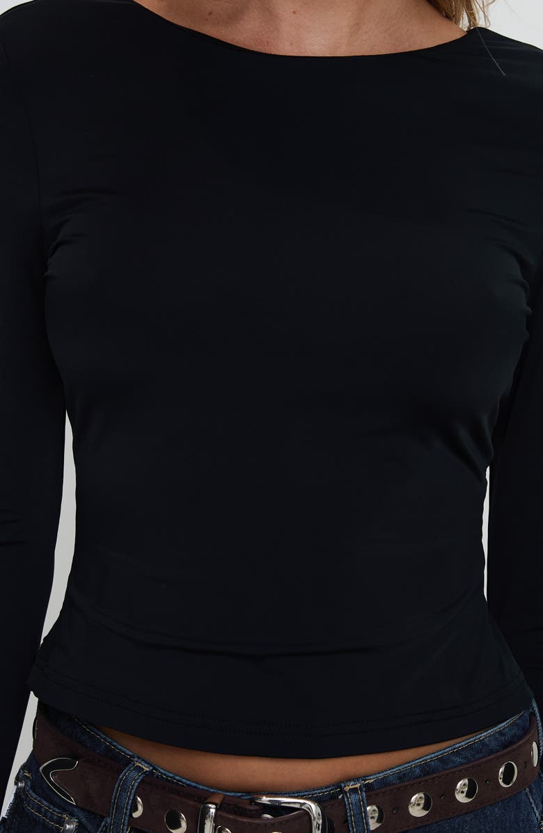 Princess Polly Harpur Long Sleeve Open Back Crop Top, Alternate, color, Black