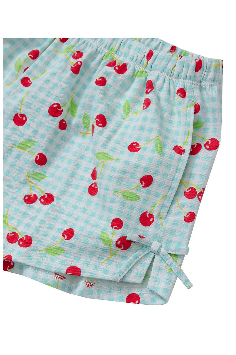 Girls Knit Side Bow Shorts, Alternate, color, Cherries/Blue Gingham