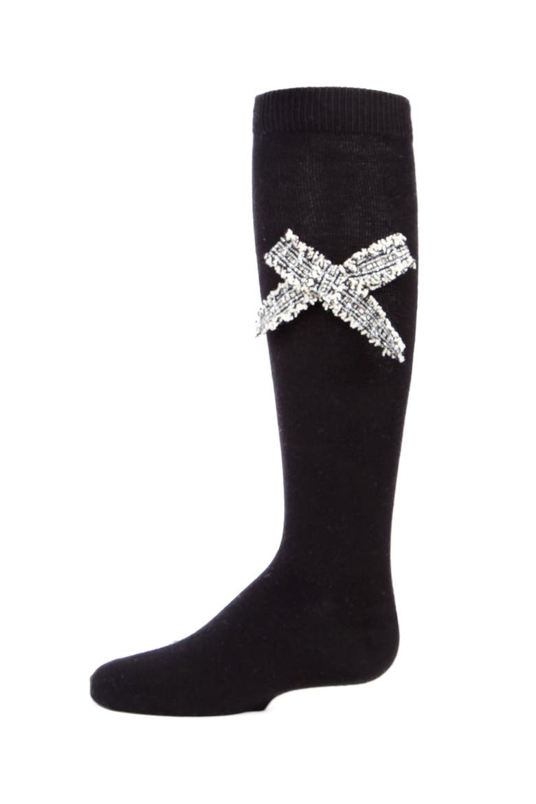 Tidy Little Bow Knee Socks, Main, color, Black