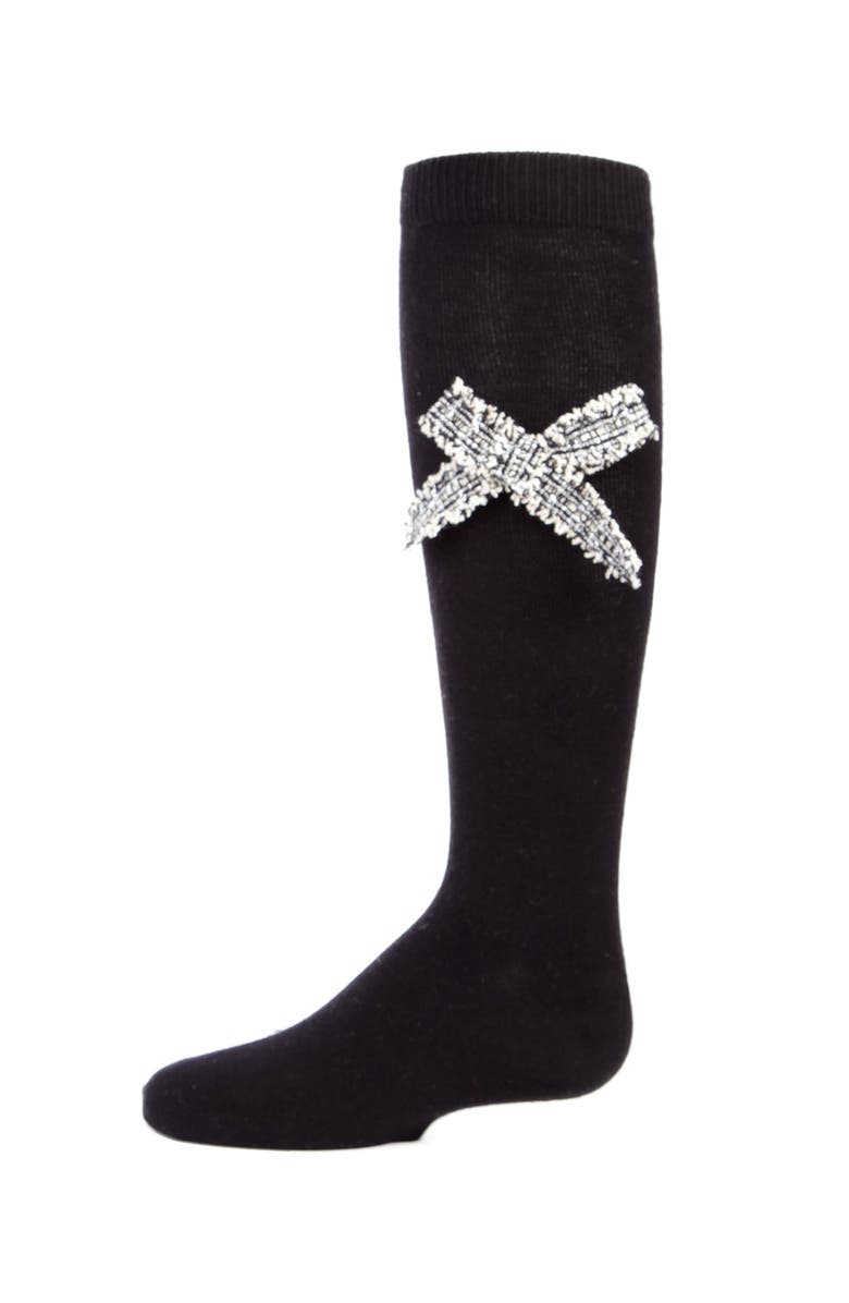 MeMoi Tidy Little Bow Knee Socks, Main, color, Black