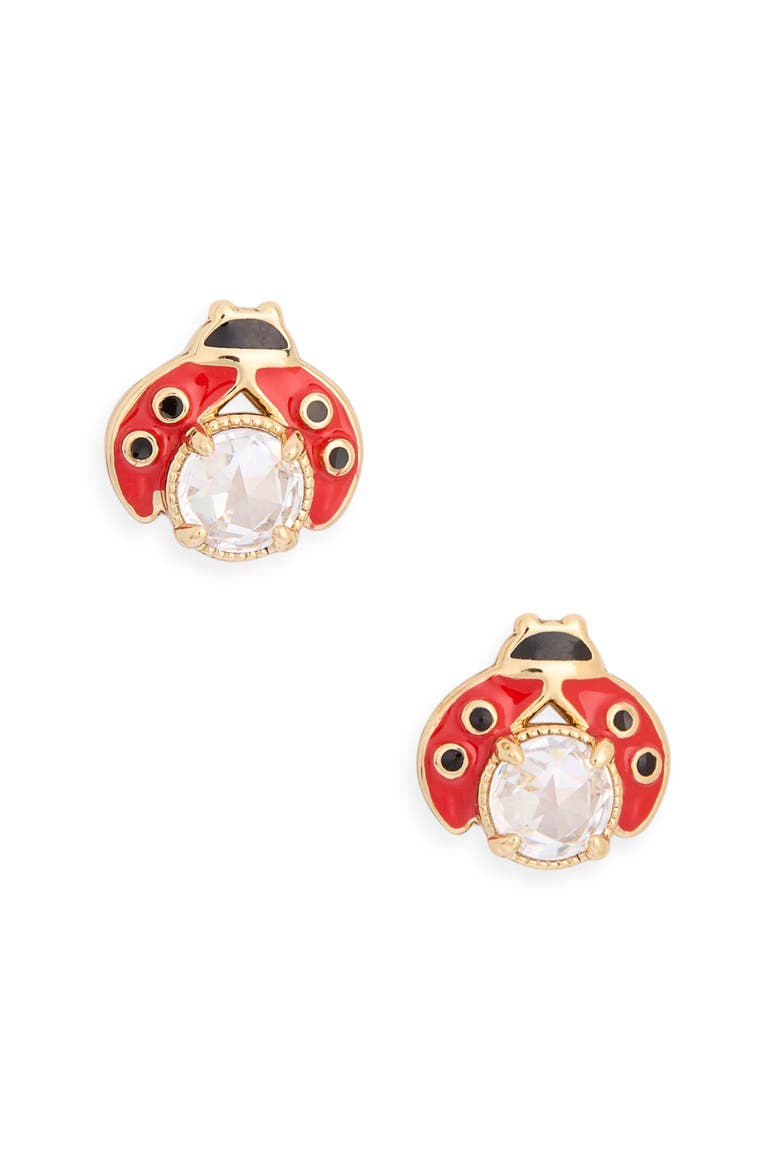 ladybug stud earrings, Alternate, color, CLEAR / GOLD
