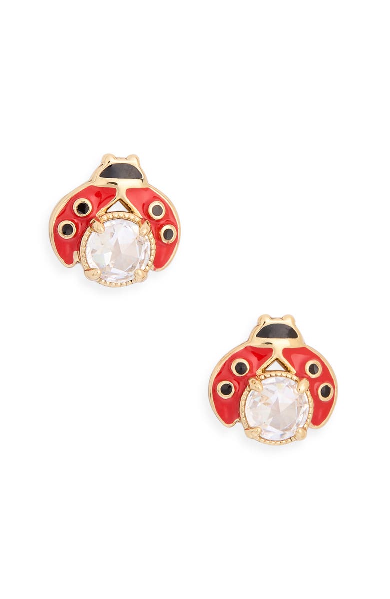 Kate Spade New York ladybug stud earrings, Alternate, color, Clear / Gold