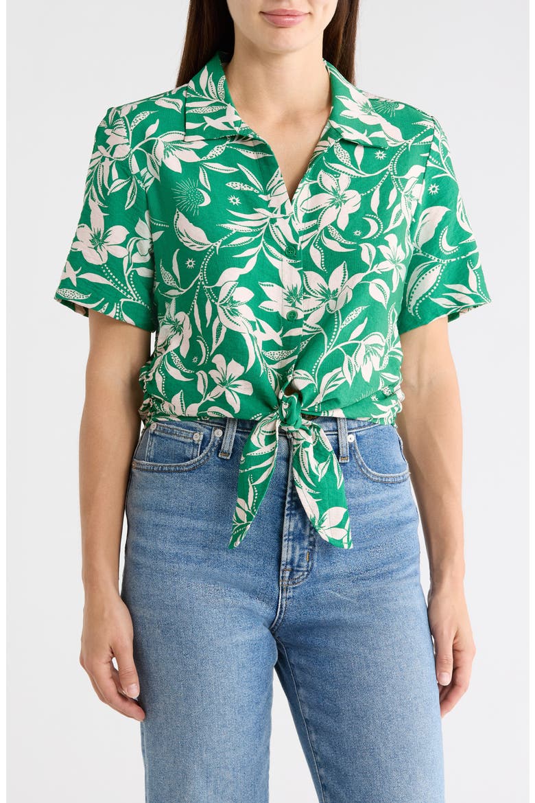 Baja Tie Front Short Sleeve Shirt, Main, color, NATURES NECTAR LEAF GREEN