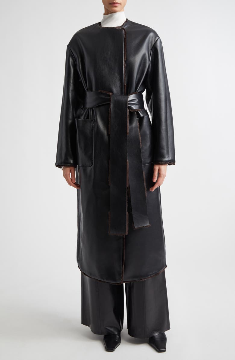 Stand Studio Isa Reversible Faux Fur & Faux Leather Coat, Alternate, color, Dark Brown/ Black