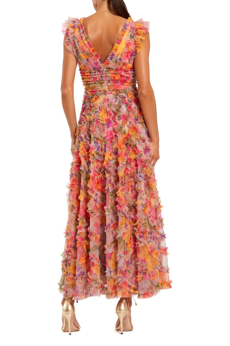 Floral V-Neck Ruffle Tiered Maxi Dress with Flutter Sleeves, Alternate, color, Multi