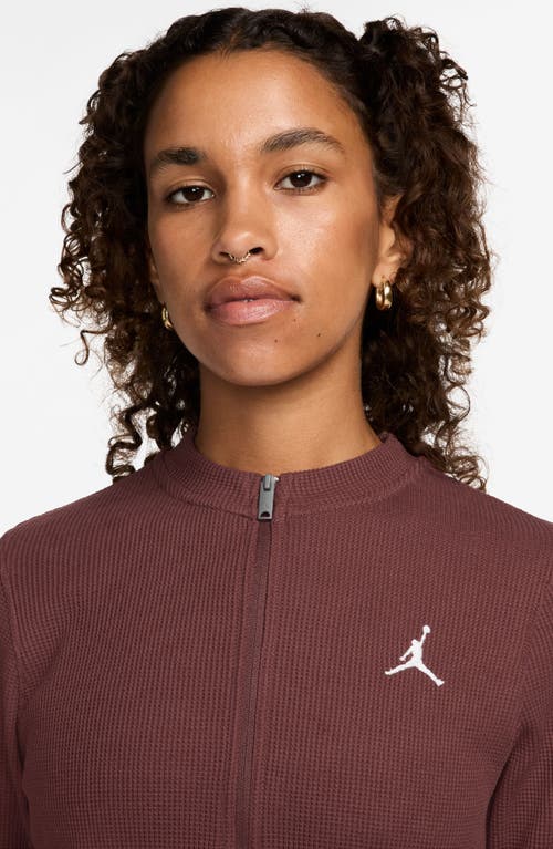 Shop Jordan Waffle Texture Long Sleeve Half Zip Top In Dark Pony/white