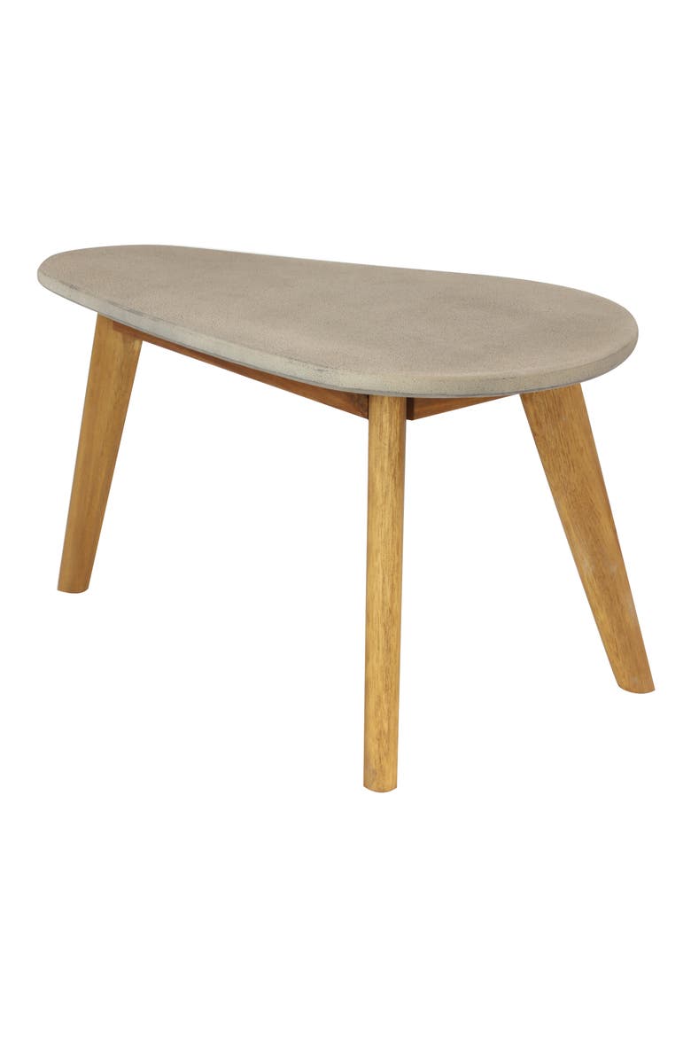 Gray Wood Outdoor Accent Table with Concrete Inspired Top & Slender Tapered Legs, Main, color, GREY