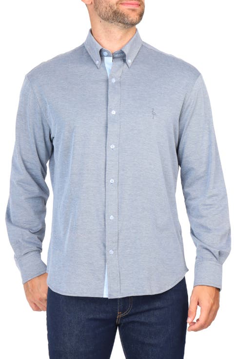 Micro Pique Long Sleeve Button-Up Shirt
