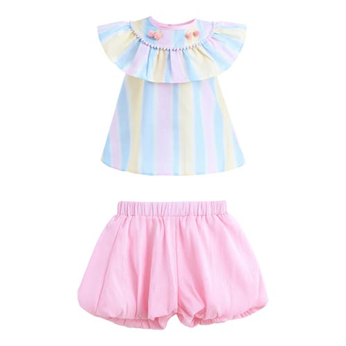 Mimi Tutu Rainbow Striped Top And Shorts Set In Pink