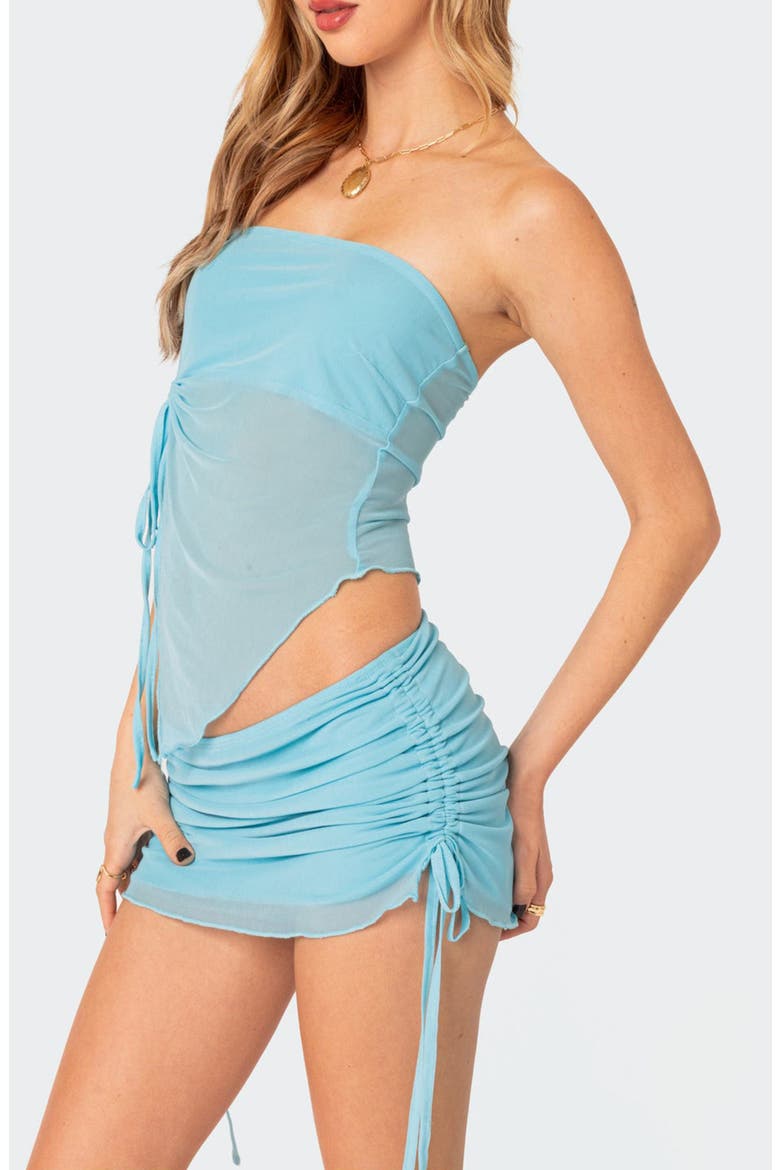 Joy Asymmetric Mesh Tube Top, Alternate, color, TURQUOISE