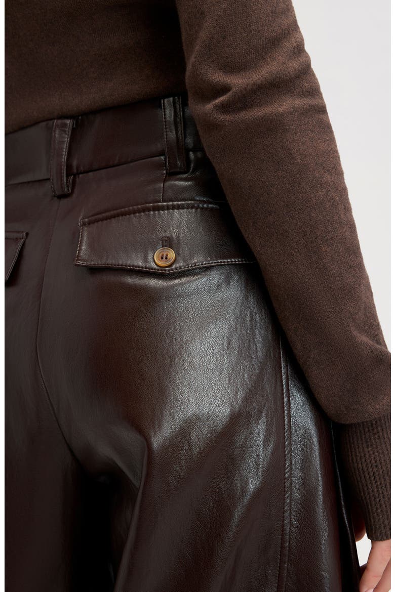 Faux Leather Barrel Leg Trousers, Alternate, color, DARK BROWN