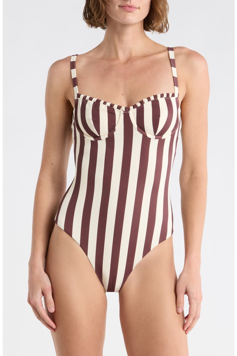 Marilyn Underwire Ruffle One-Piece Swimsuit, Main, color, CHOCOLATE CHERRY