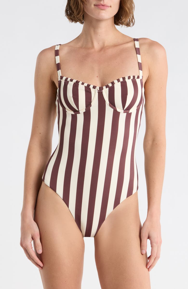 Onia Marilyn Underwire Ruffle One-Piece Swimsuit, Main, color, Chocolate Cherry