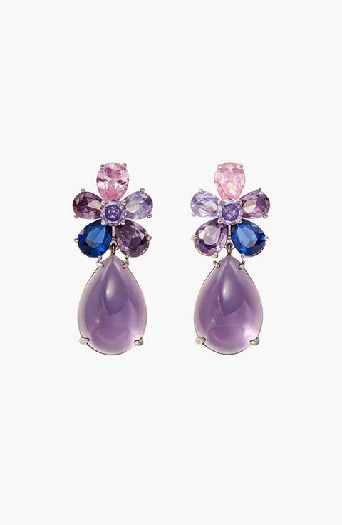 Crystal Floral Teardrop Statement Drop Earrings