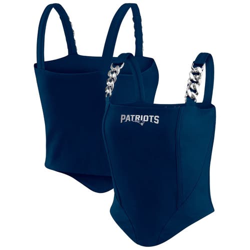 Wear By Erin Andrews X Gracie Hunt Navy New England Patriots Chain Link Corset Top In Blue
