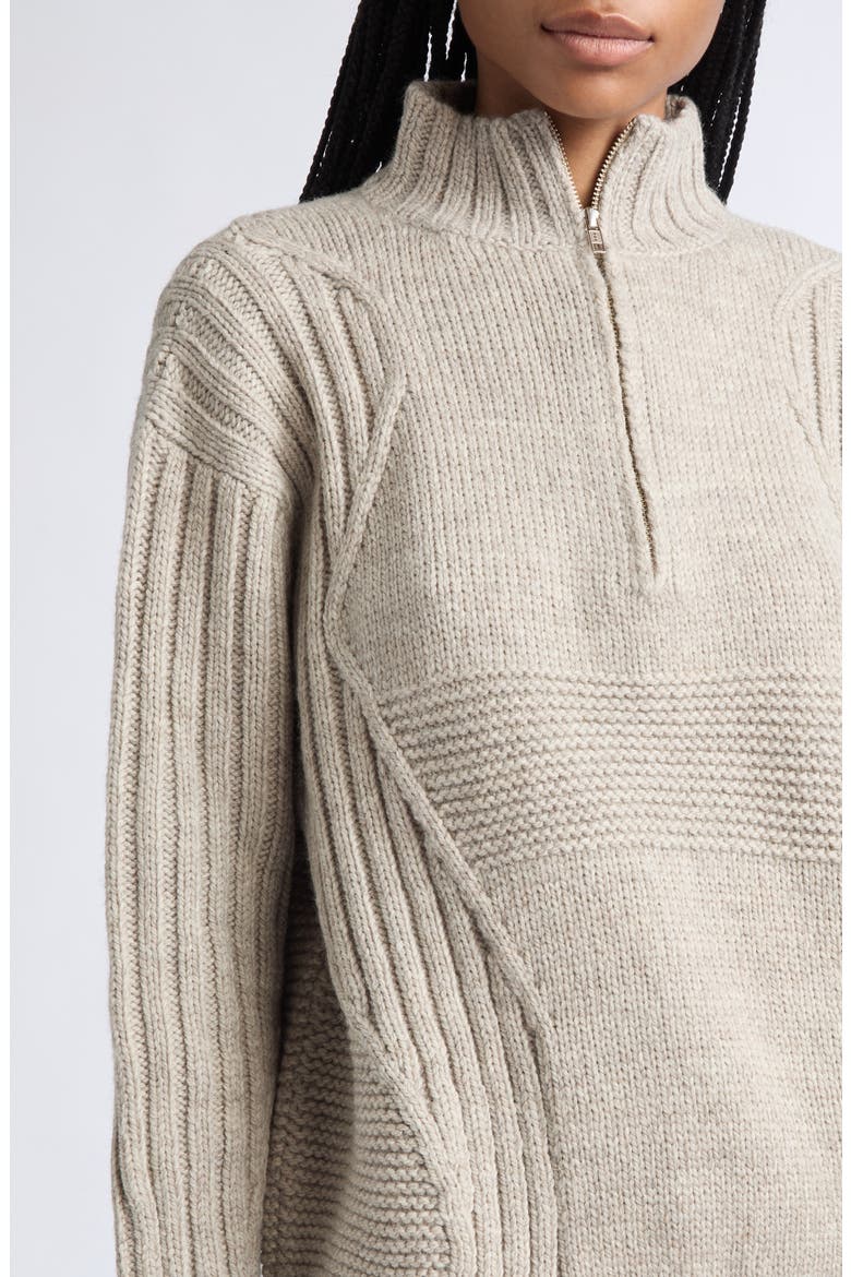 3-Knit Structure Wool Quarter Zip Sweater, Alternate, color, HEATHERED OATMEAL
