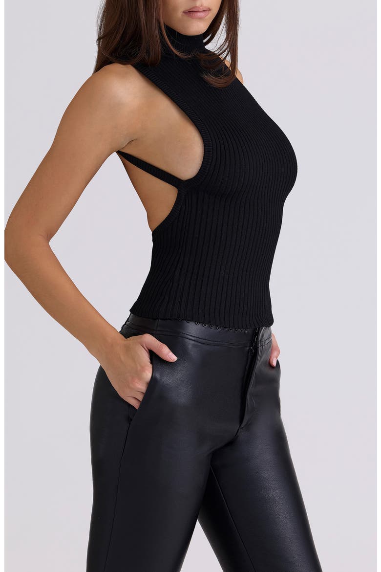 Dina Backless Rib Turtleneck Sweater, Alternate, color, BLACK