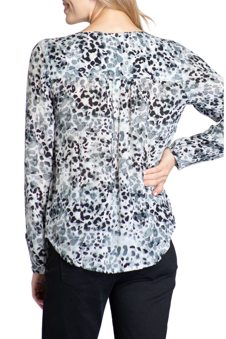 Watercolor Print Ruffle V-Neck Chiffon Top, Alternate, color, BLACK MULTI