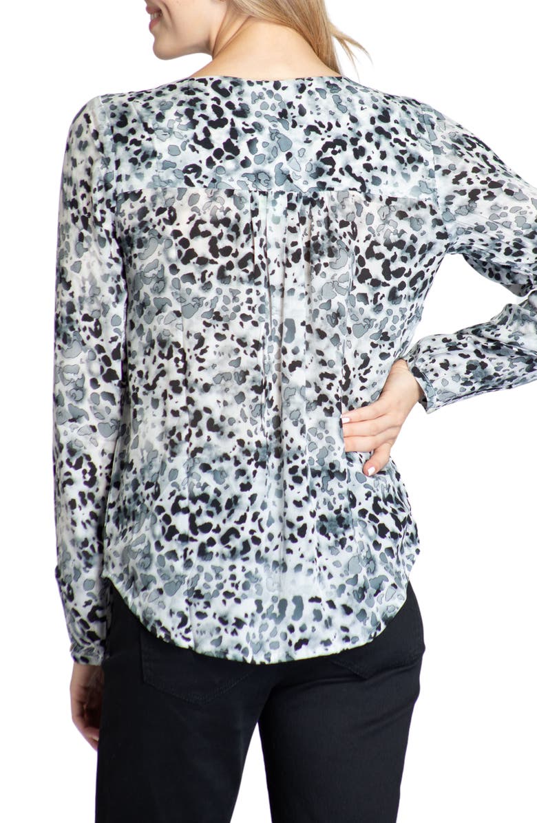 APNY Watercolor Print Ruffle V-Neck Chiffon Top, Main, color, Black Multi