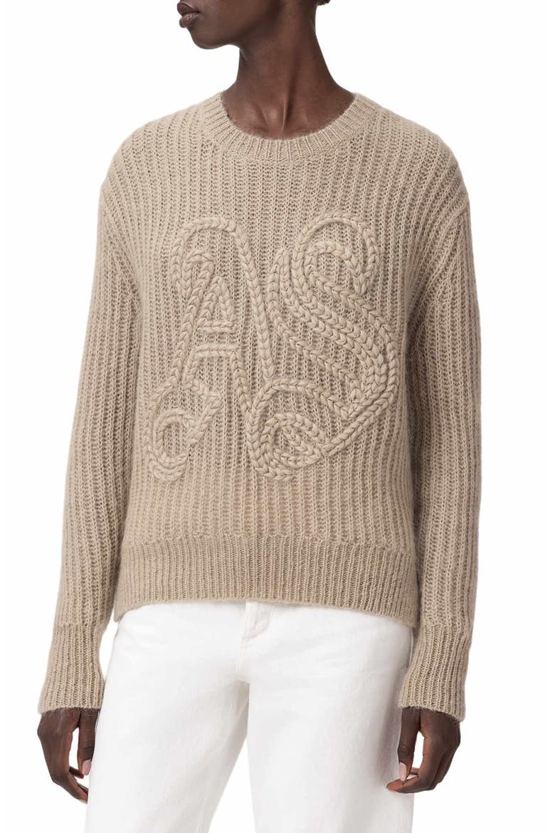 Chain Stitch Monogram Mohair & Merino Wool Blend Sweater, Main, color, BARLEY WHITE