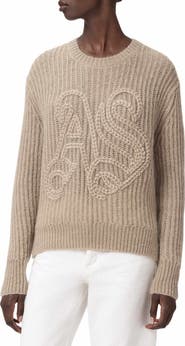 AllSaints Chain Stitch Monogram Mohair & Merino Wool Blend Sweater