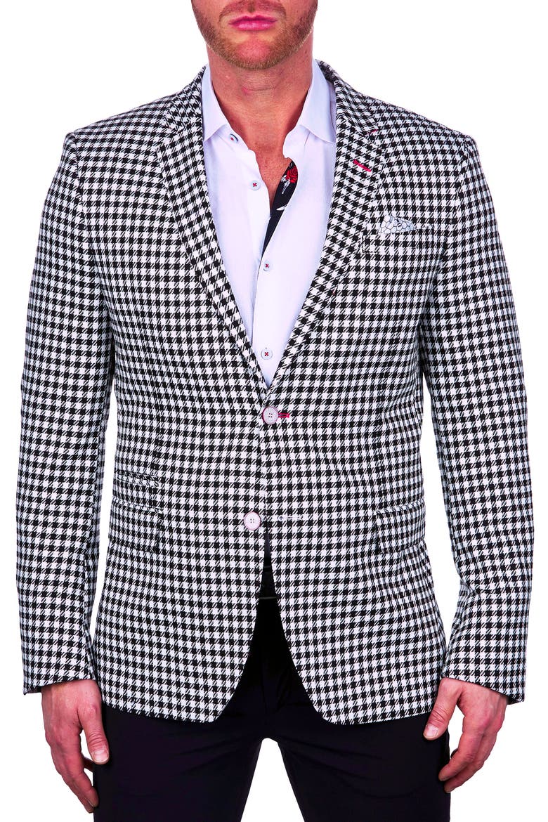 Socrate Chest White Houndstooth Blazer, Main, color, WHITE