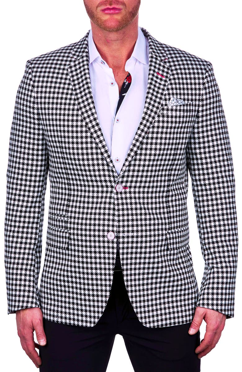 Maceoo Socrate Chest White Houndstooth Blazer, Main, color, White