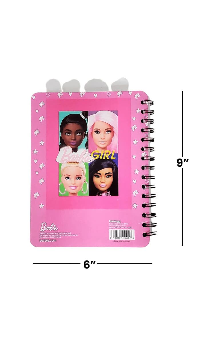 Inkology 4 Tab Journal ,Barbie, 160 Pages, Fashion Themed Spiral Notebook, 3+, Alternate, color, Multicolored